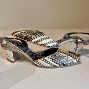 Sam Edelman Carole Slingback Heels Gray & Cream Python with Pointed Toe
Size 6.5